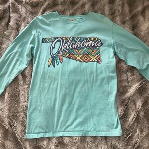 LIKE NEW men’s small turquoise blue long sleeve Oklahoma shirt